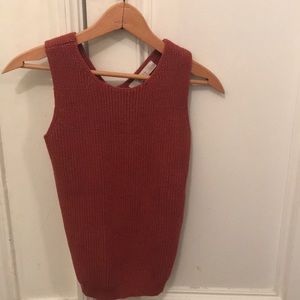 Sleeveless cotton sweater in burnt orange
